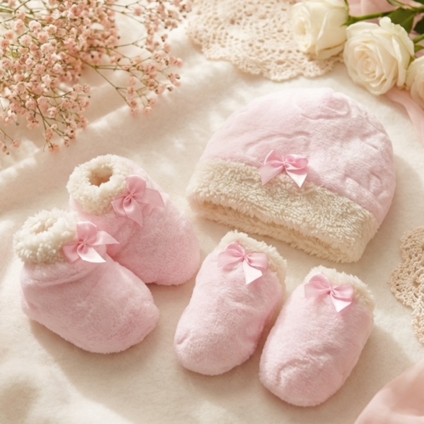 Set Naissance Bébé Bonnet, Moufles & Chaussons – Douceur & Chaleur 👶💙