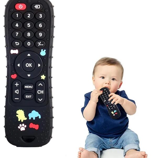 Télécommande de Dentition Bébé en Silicone – Jouet Sensoriel Anti-Stress & Anti-Morsure 👶